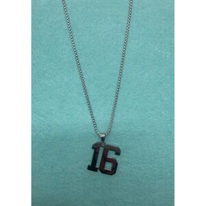 Number Necklace for Boy Silver Football Athletes Number Stainless Steel Chain 16